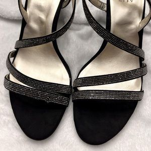 New black strap sandals 1 -1.5 inch heel